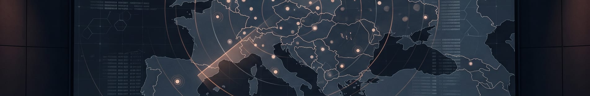 Centrum monitorowania zagrożeń bezpieczeństwa z mapą Europy Środkowo-Wschodniej na ekranie