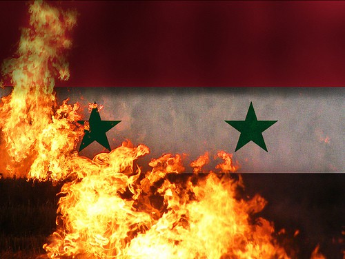 Syria flag fire